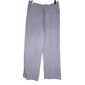 Allen Allen Linen Pants Small Blue Pull On Drawstring Pockets Casual Lightweight